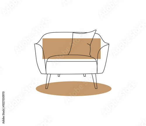  continuous one line drawing of sofa and floor lamp and table with plant. Modern interior design simple Linear style. furniture vector illustration