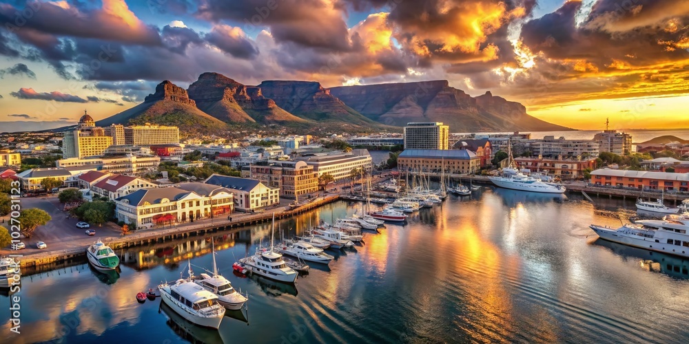 Fototapeta premium Stunning Drone View of Victoria and Alfred Waterfront Harbor in Cape Town