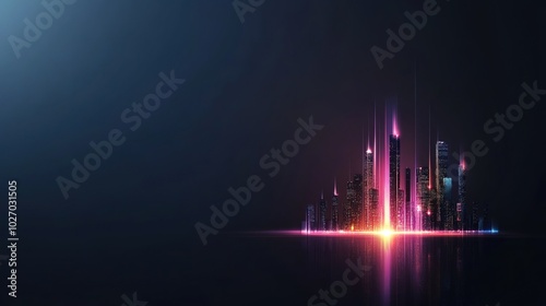 Futuristic Cityscape with Neon Lights and Reflections