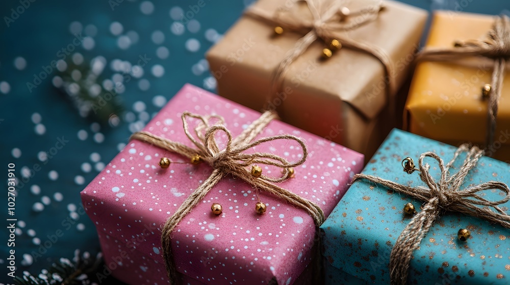 Bright seamless pattern of festive gift boxes in vibrant New Year colors