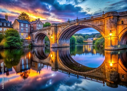 Stunning Macro Photography of Framwellgate Bridge at Twilight Over the River Wear photo