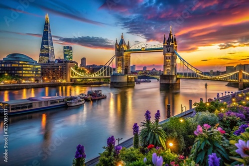 Stunning Macro Photography of the River Thames at Sunset with Tower Bridge and Shard