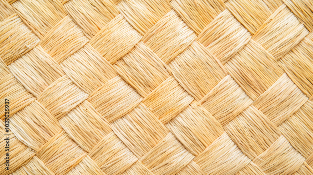 Woven straw texture on a warm tan background highlighting natural fibers