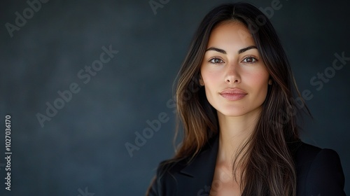 Portrait of Woman with Long Hair Against Dark Background