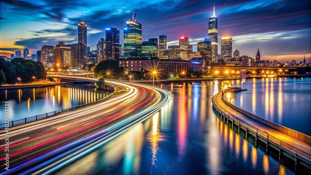 Fototapeta premium Stunning Night Photography of Urban Landscapes with Starry Skies and City Lights