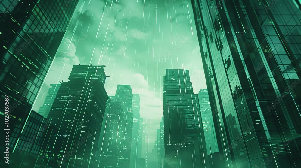 Futuristic cityscape with skyscrapers and neon lights. Futuristic cityscape with skyscrapers and neon lights.