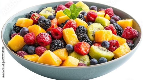 Mixed Fruit Salad in bowl isolated on white background