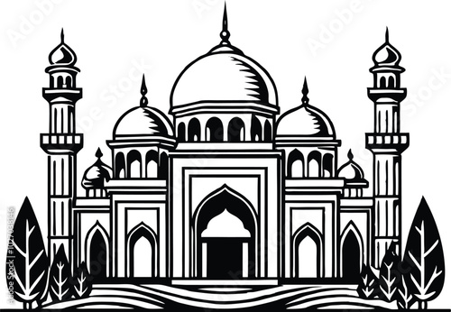 Elegant Mosque Silhouette Vector Illustration | Islamic Architecture Art, mosque vector illlustration,