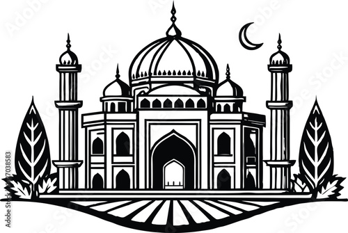 Elegant Mosque Silhouette Vector Illustration | Islamic Architecture Art, mosque vector illlustration,