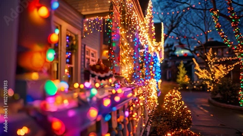 Wallpaper Mural A house is adorned with vibrant Christmas lights, creating a dazzling display of holiday cheer, Dazzling display of light decorations Torontodigital.ca