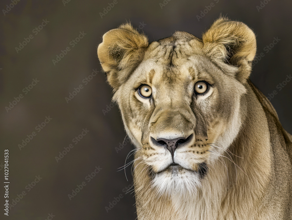 Close-up portrait of a lioness with intense gaze Close-up portrait of a lioness with intense gaze
