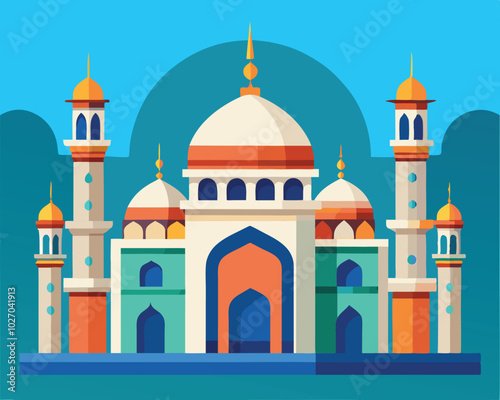 Stunning Mosque Vector Illustration, Vibrant Islamic Architecture Art, mosque vector illustration,