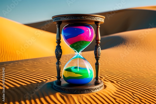 Conceptual Photo Picture of an Hourglass Object in the Dry Desert