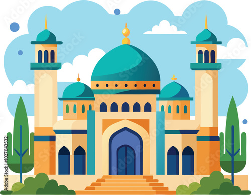 Stunning Mosque Vector Illustration, Vibrant Islamic Architecture Art, mosque vector illustration,