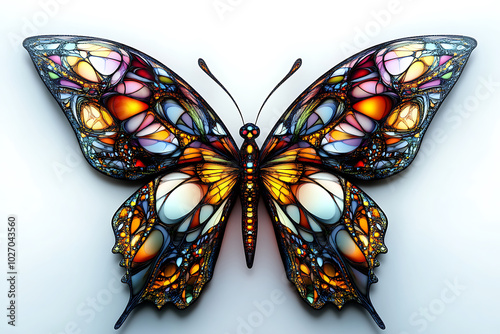Stunning stained glass butterfly in intricate patterns.