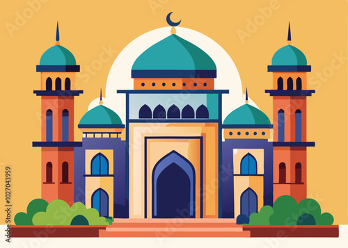 Stunning Mosque Vector Illustration, Vibrant Islamic Architecture Art, mosque vector illustration,