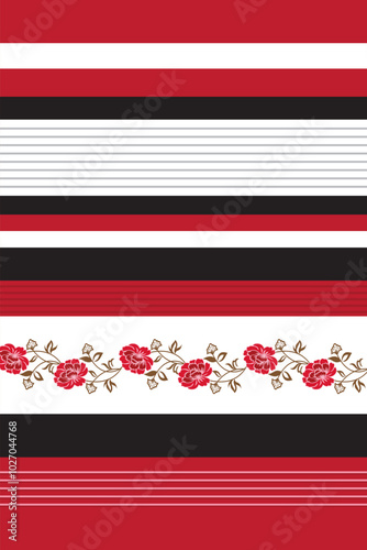 PrintFabric retro color style seamless stripe pattern with black,red,grey and white vertical parallel stripes.Vector pattern stripe abstract background. photo