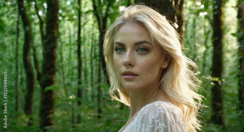 Portrait of a stunning Caucasian woman, fair skin, green eyes, blonde hair Portrait of a stunning Caucasian woman, fair skin, green eyes, blonde hair