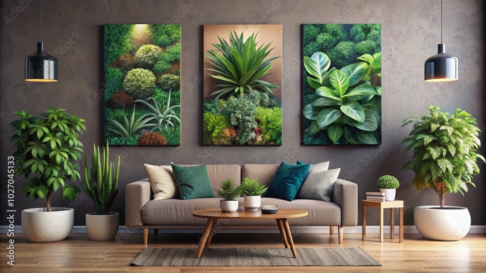 Stylish Set of Three Plant Canvases in Elegant Wall Frame for Home Decor Stylish Set of Three Plant Canvases in Elegant Wall Frame for Home Decor