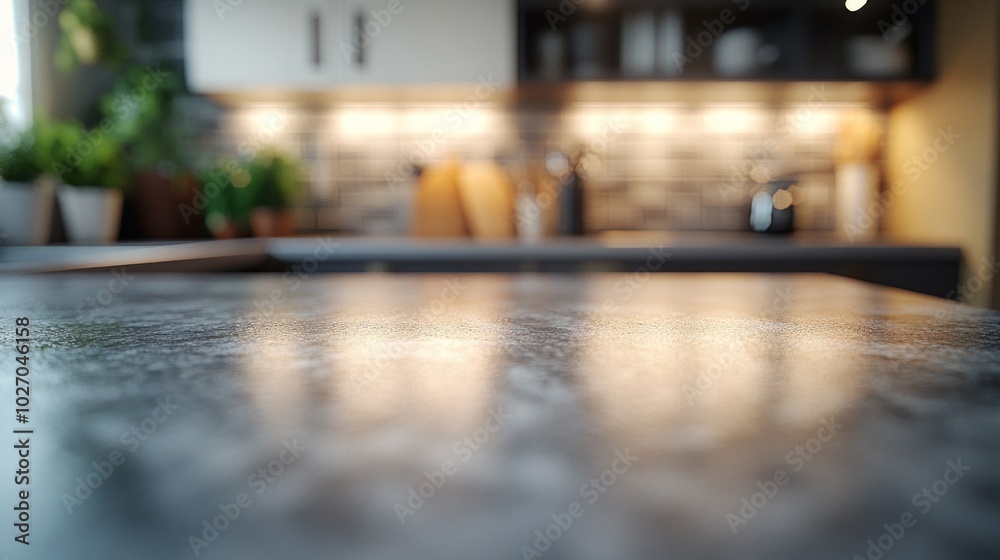 A kitchen counter with a few potted plants and a few knives A kitchen counter with a few potted plants and a few knives