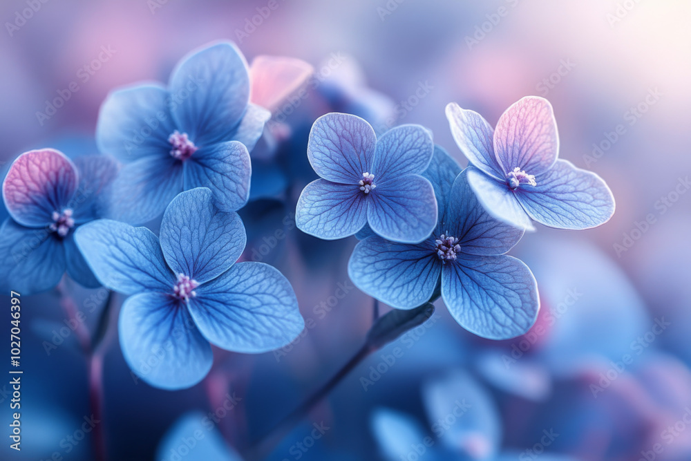 Delicate blue flowers bloom softly in a serene garden during springtime