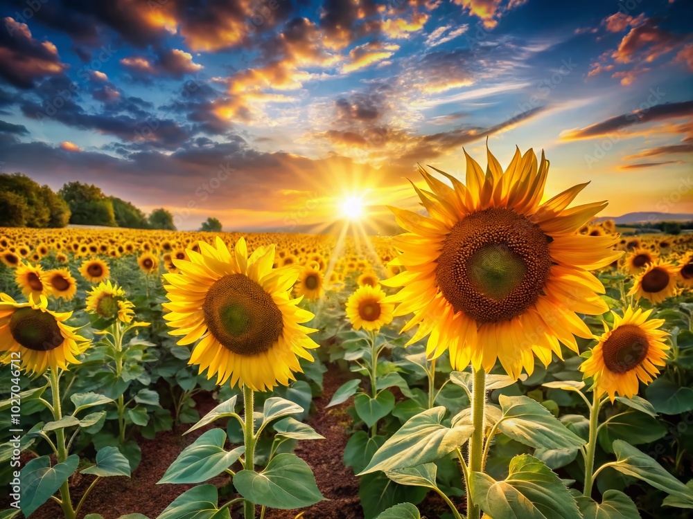 Fototapeta premium Summer's Embrace: Vibrant Sunflowers Bathed in Golden Sunshine