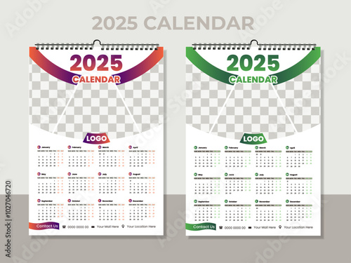Vector single page colorful wall calendar design template. 2025 Calendar Template Design,. One page wall calendar design for 2025. Wall calendar vector for corporate.