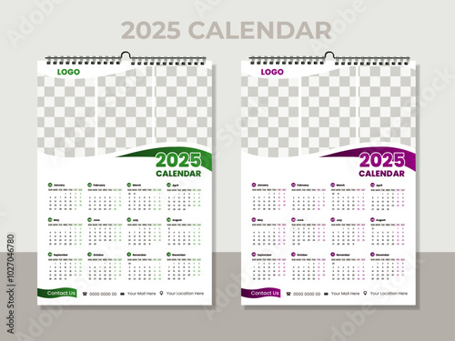 Vector single page colorful wall calendar design template. 2025 Calendar Template Design,. One page wall calendar design for 2025. Wall calendar vector for corporate.