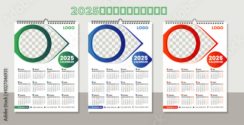 Vector single page colorful wall calendar design template. 2025 Calendar Template Design,. One page wall calendar design for 2025. Wall calendar vector for corporate.