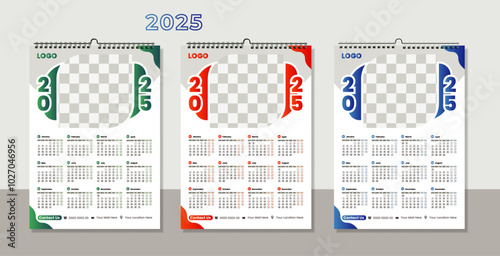 Vector single page colorful wall calendar design template. 2025 Calendar Template Design,. One page wall calendar design for 2025. Wall calendar vector for corporate.