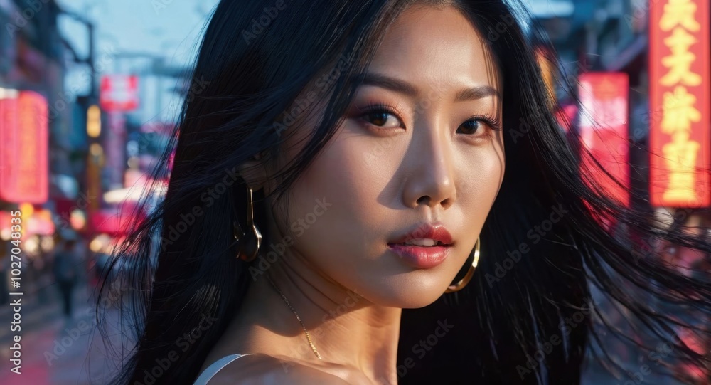 Beautiful portrait of a stunning Asian woman, fair skin, silky black hair Beautiful portrait of a stunning Asian woman, fair skin, silky black hair