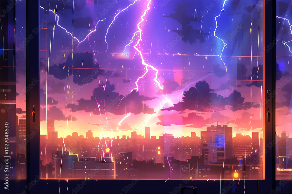 Obraz premium lightning strikes in urban areas
