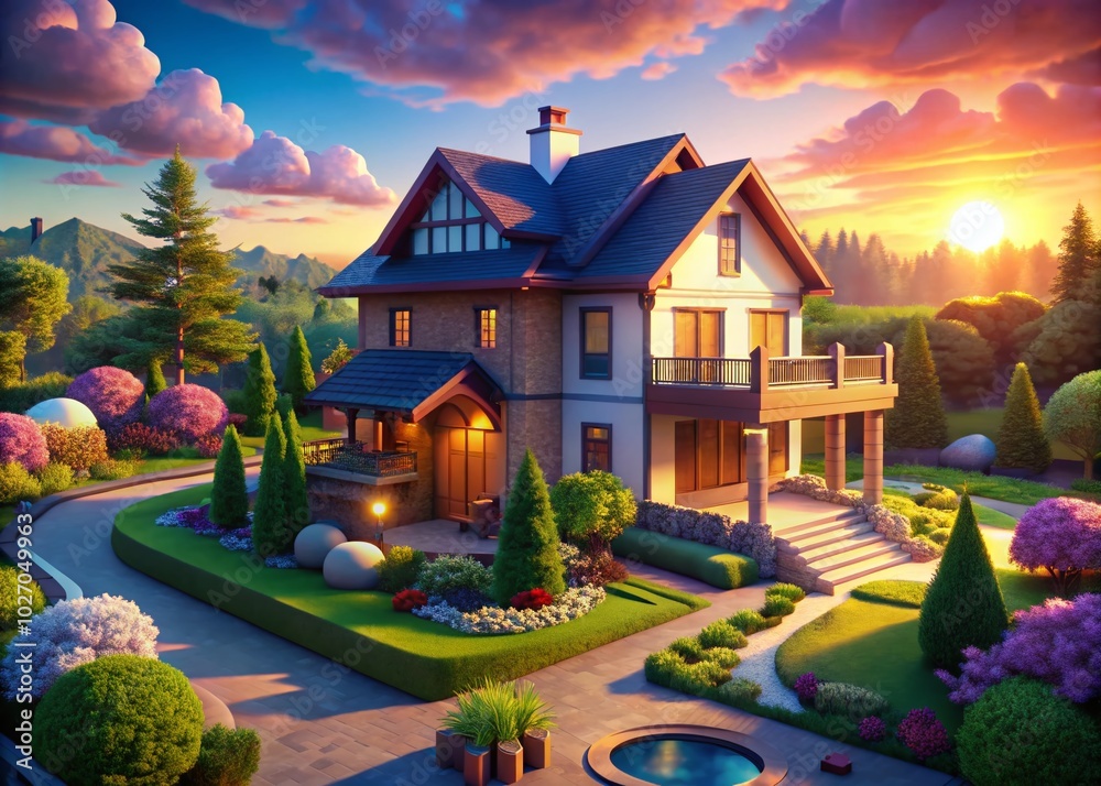 Surreal Animation of Private House Construction in New Residential Development with Time Lapse Effect Surreal Animation of Private House Construction in New Residential Development with Time Lapse Effect