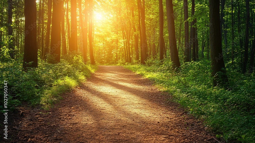 Fototapeta premium Serene Pathway Through Lush Green Forest