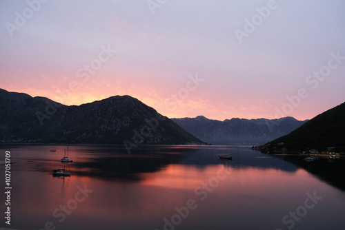 Sunrise in the mountains of the Bay of Kotor