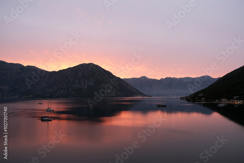 Sunrise in the mountains of the Bay of Kotor