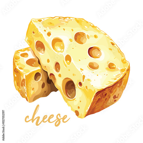 cheese in watercolor illustration style, isolated vector on white background