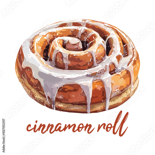 cinnamon roll in watercolor illustration style, isolated vector on white background