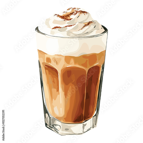 iced caffe latte in watercolor illustration style  isolated vector on white background