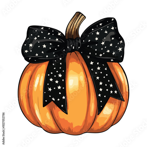 A pumpkin with a black glittery bow