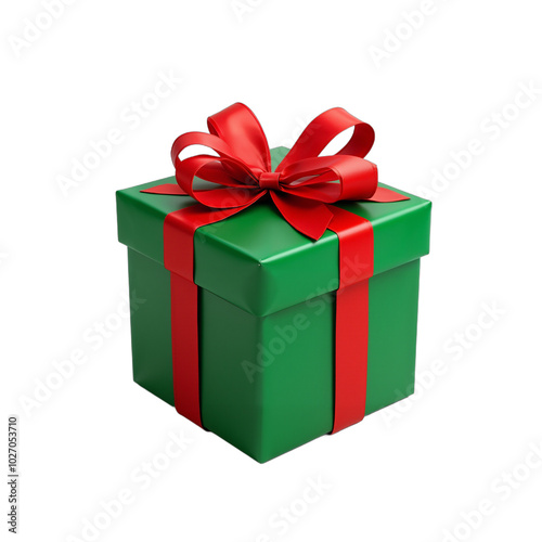 Green Gift Box with Red Ribbon