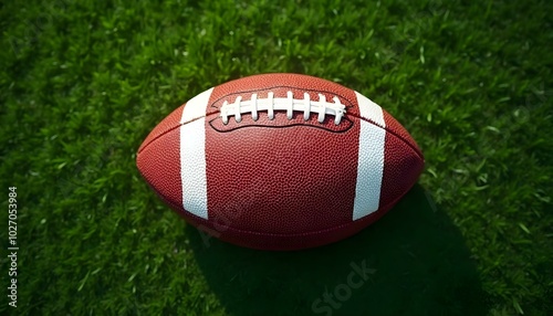 American football ball on green grass