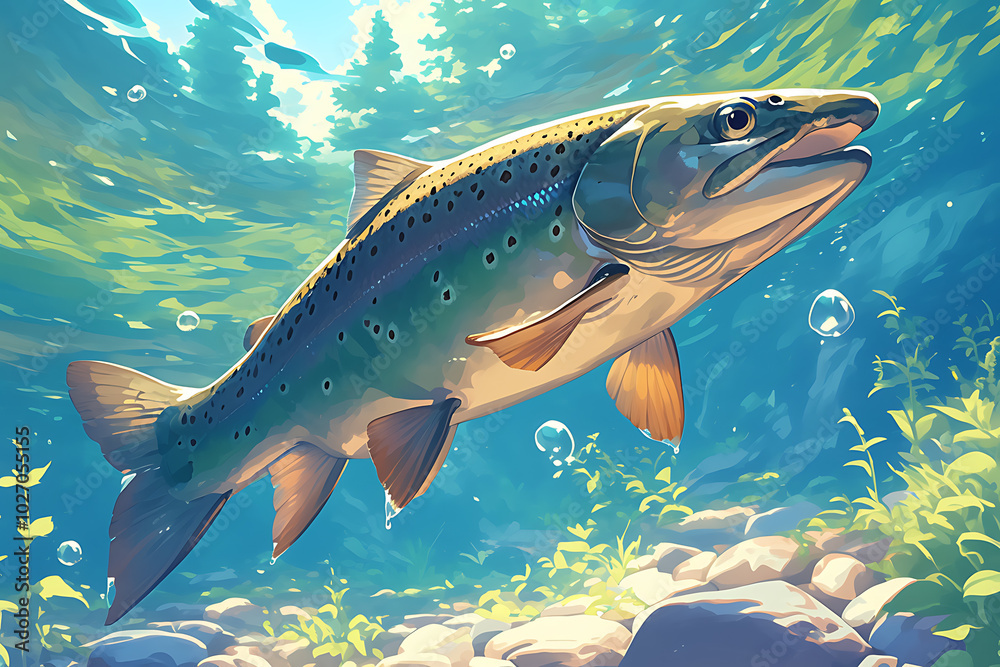 Fototapeta premium salmon fish swimming in water