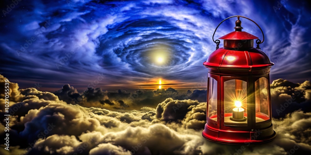 Surreal Red Lantern Glow in Dreamlike Setting Surreal Red Lantern Glow in Dreamlike Setting