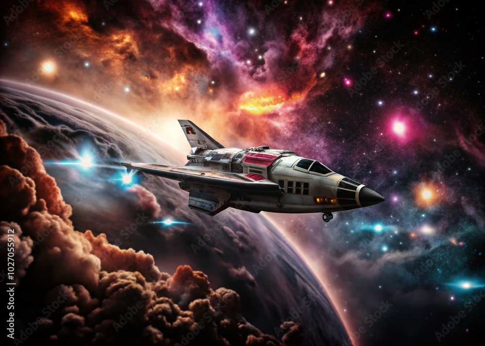 Surreal Spaceship Adventure with Trendy Phrase for Print Design Surreal Spaceship Adventure with Trendy Phrase for Print Design