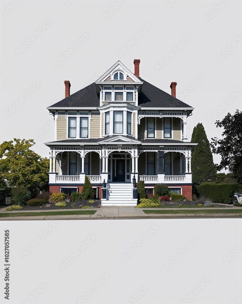 a Victorian house on plain white background a Victorian house on plain white background
