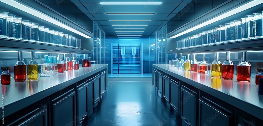 Fototapeta premium Specialists conduct research on patient samples in a realistically depicted medical lab.