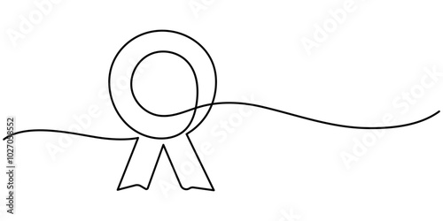 Award badge continuous one line drawing. Isolated on white background vector illustration. Pro vector, Social Skills Continuous Line Editable Icon, Continuous one line drawing of award badge.