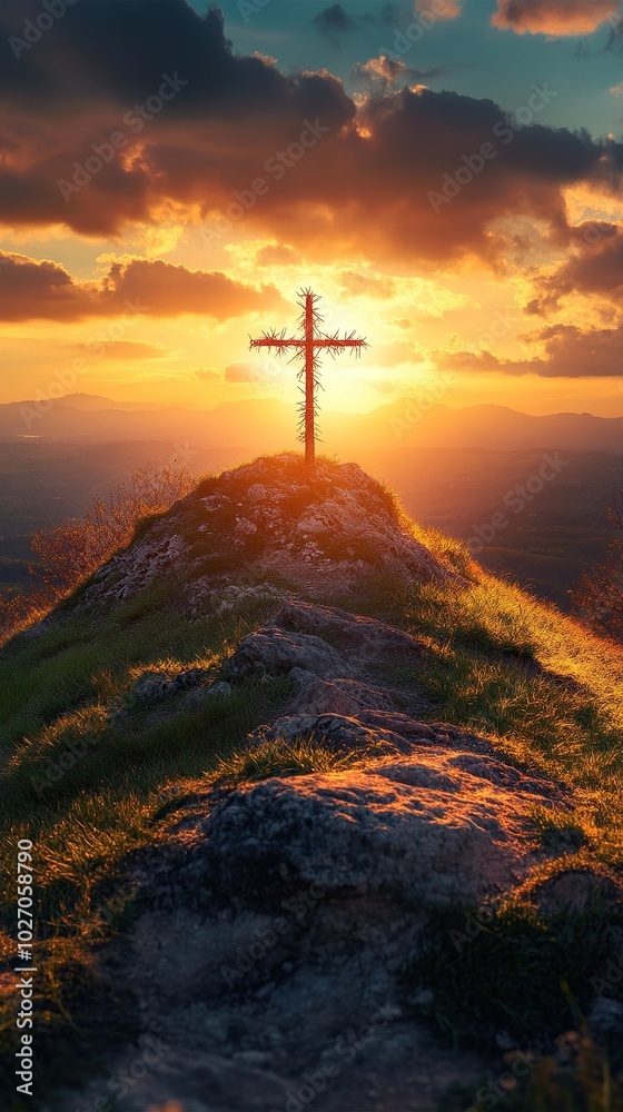 Silhouette cross of Jesus and the sunset Silhouette cross of Jesus and the sunset