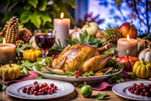 Thanksgiving Menu Layout with Festive Table Setting and Seasonal Decor